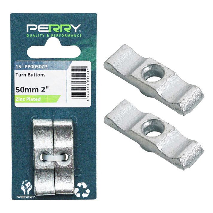 Perry Pack of 2 x 50mm 2" No.15 Plain Turn Buttons BZP-E/Galvanised