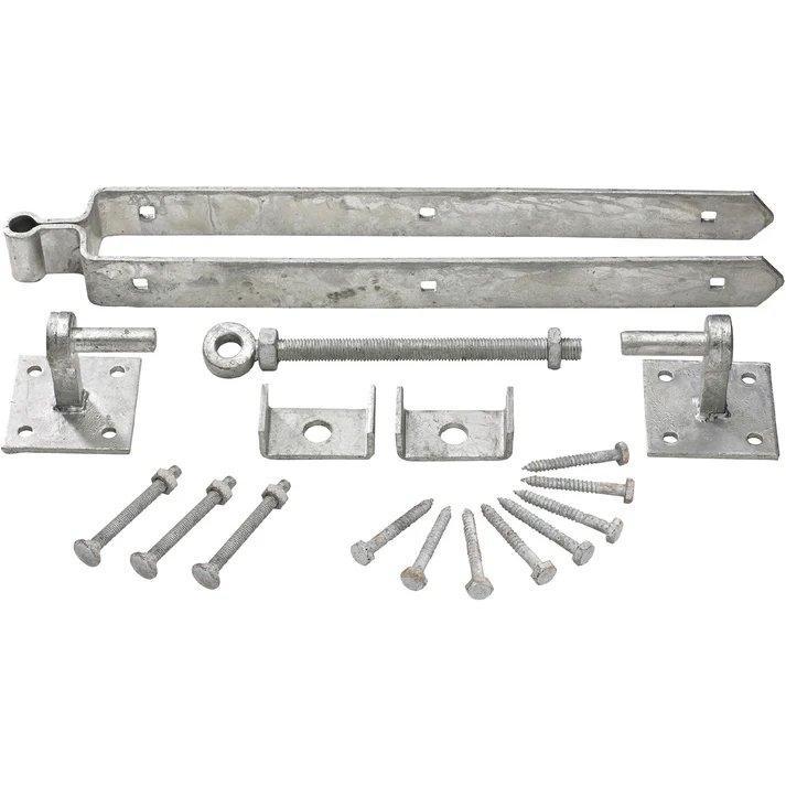 Perry 450mm 18" No.167/153 Adjustable Bottom Fieldgate Hinge Sets on 4" x 4" Plates to suit 19mm dia. Pins c/w Fittings Galvanised